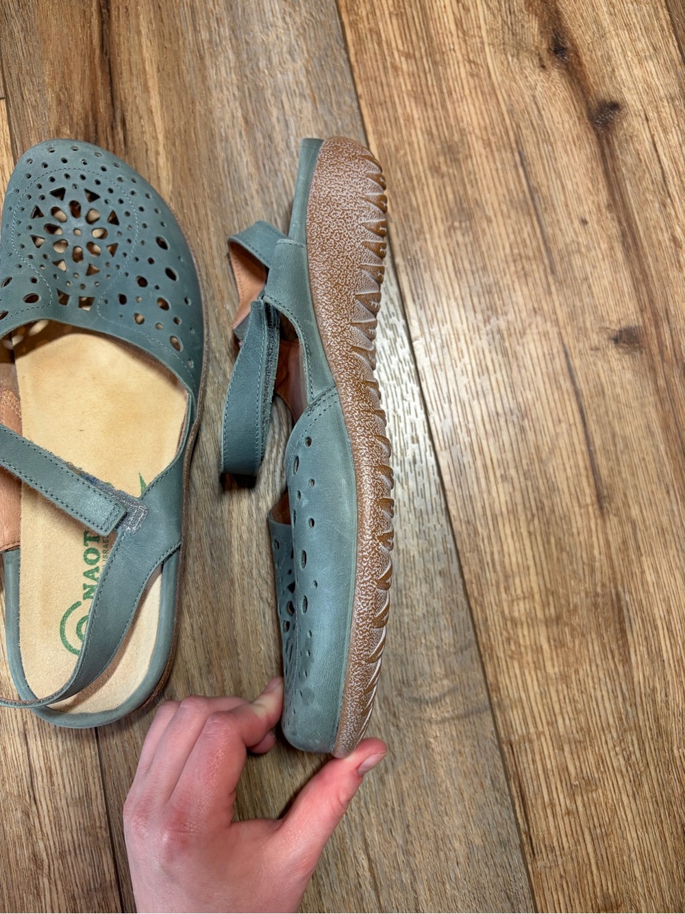 Naot Arataki Closed Toe Leather Slingback Sandals granola cottagecore Sea Green - Picture 10 of 15